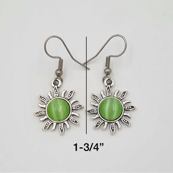 Any 2/$20! Silver Green Gem Sun Drop Earrings - Picture 3 of 5